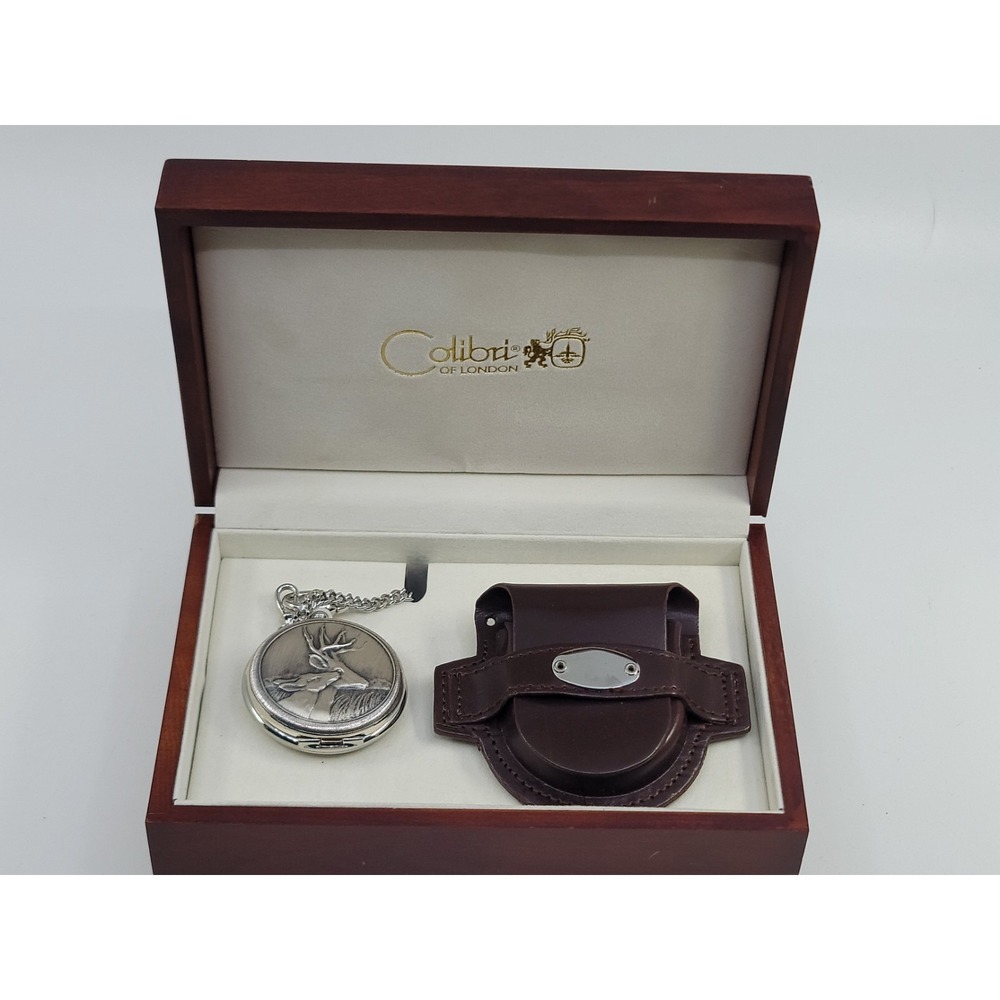 Colibri Quartz Deer Pocket Watch With Display Box And Case Personalized To "TYE"